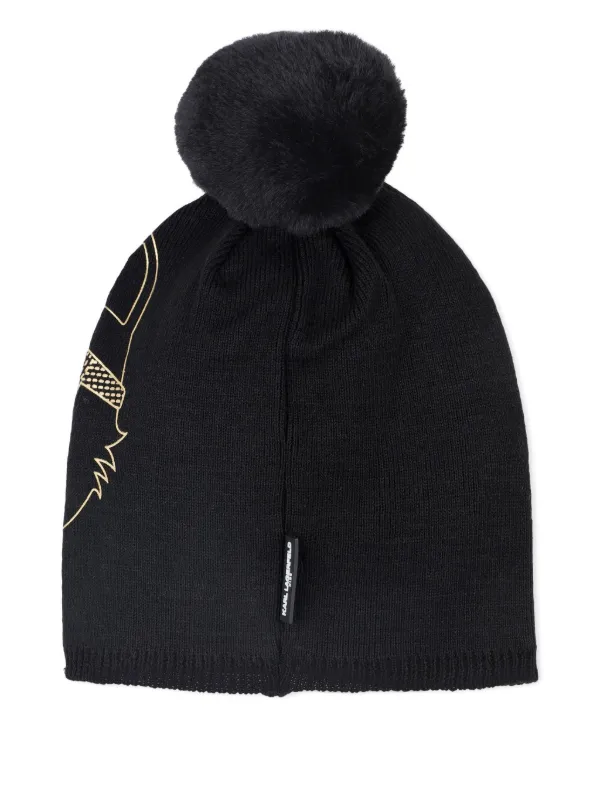 Karl Lagerfeld Black Knit Beanie with Choupette and Faux Fur Pom Karl Lagerfeld | Accessories | Nwt Karl Lagerfeld Black  main image 4