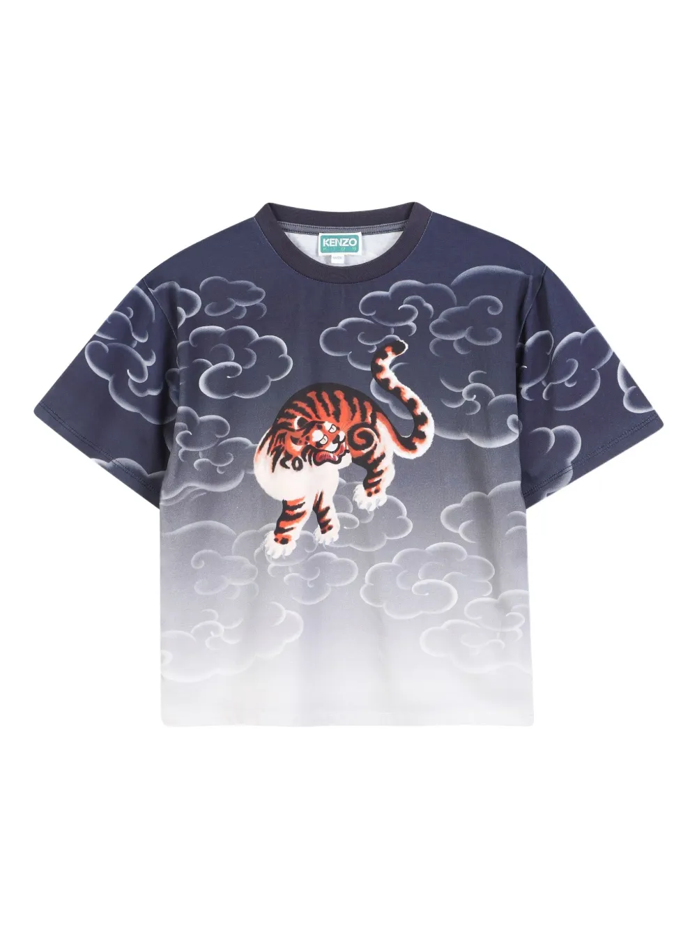 Kenzo Kids T-shirt met wolkenpatroon en tijgerprint Blauw