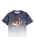 Kenzo Kids tiger-print cloud-pattern T-shirt - Blue