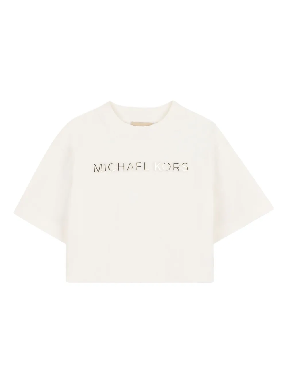 Michael Kors Kids' Logo-print Cropped T-shirt In Neutral