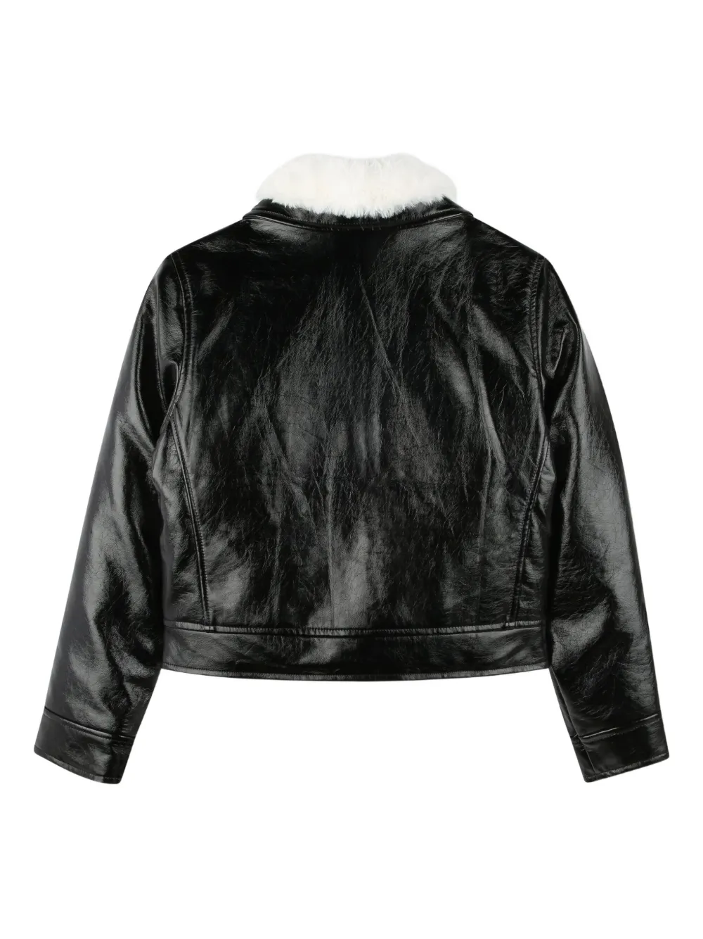 Marc Jacobs Kids Leren jack met kraag van imitatiebont Zwart