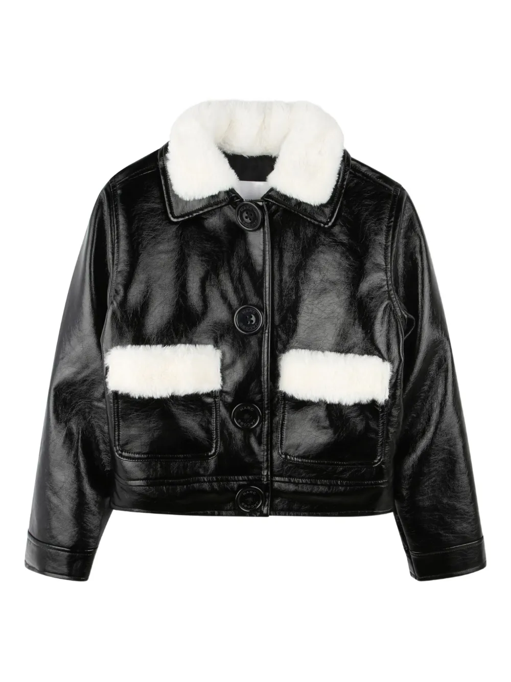 Marc Jacobs Kids Leren jack met kraag van imitatiebont Zwart