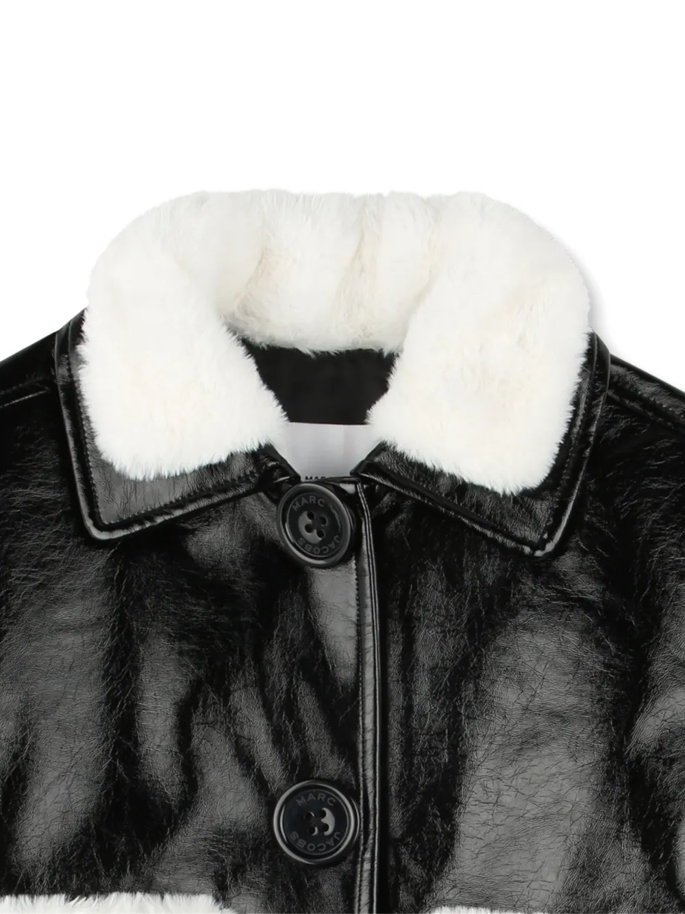 Marc Jacobs Kids Leren jack met kraag van imitatiebont Zwart