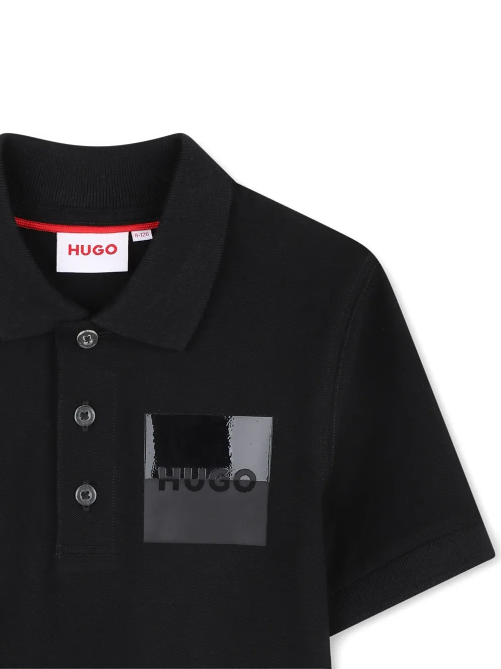 HUGO KIDS Poloshirt met logoplakkaat en korte mouwen Zwart