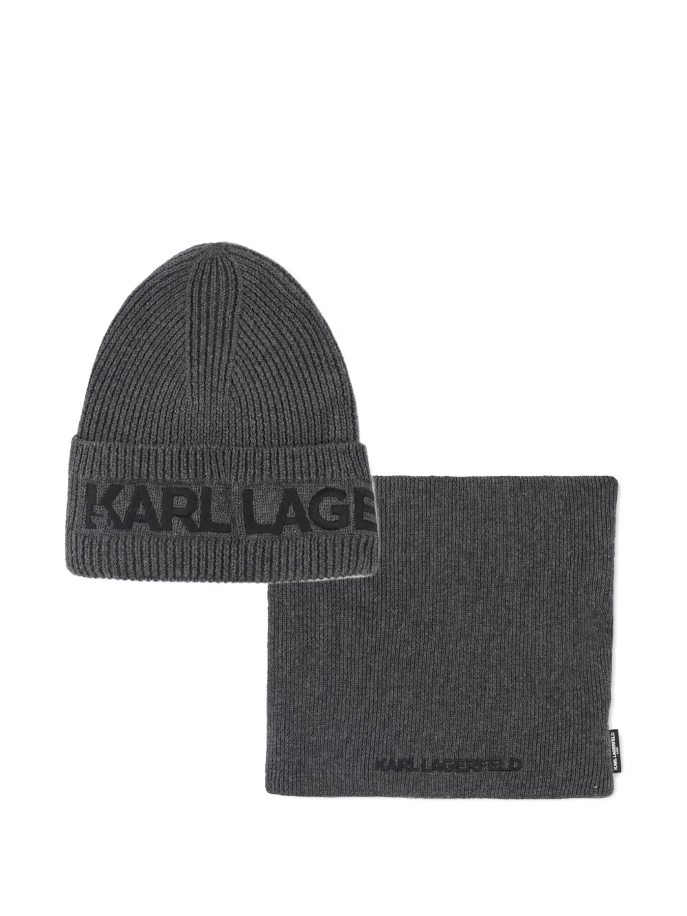 Karl Lagerfeld Kids Ribgebreide muts en sjaal Grijs