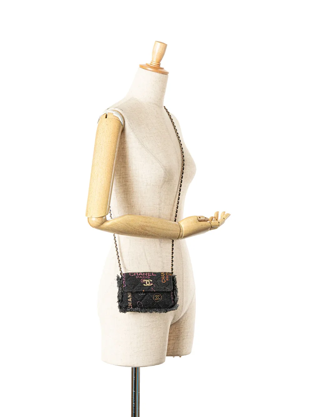 Pre-owned Chanel 2021 Fringe Denim Mood Clutch With Chain Crossbody Bag