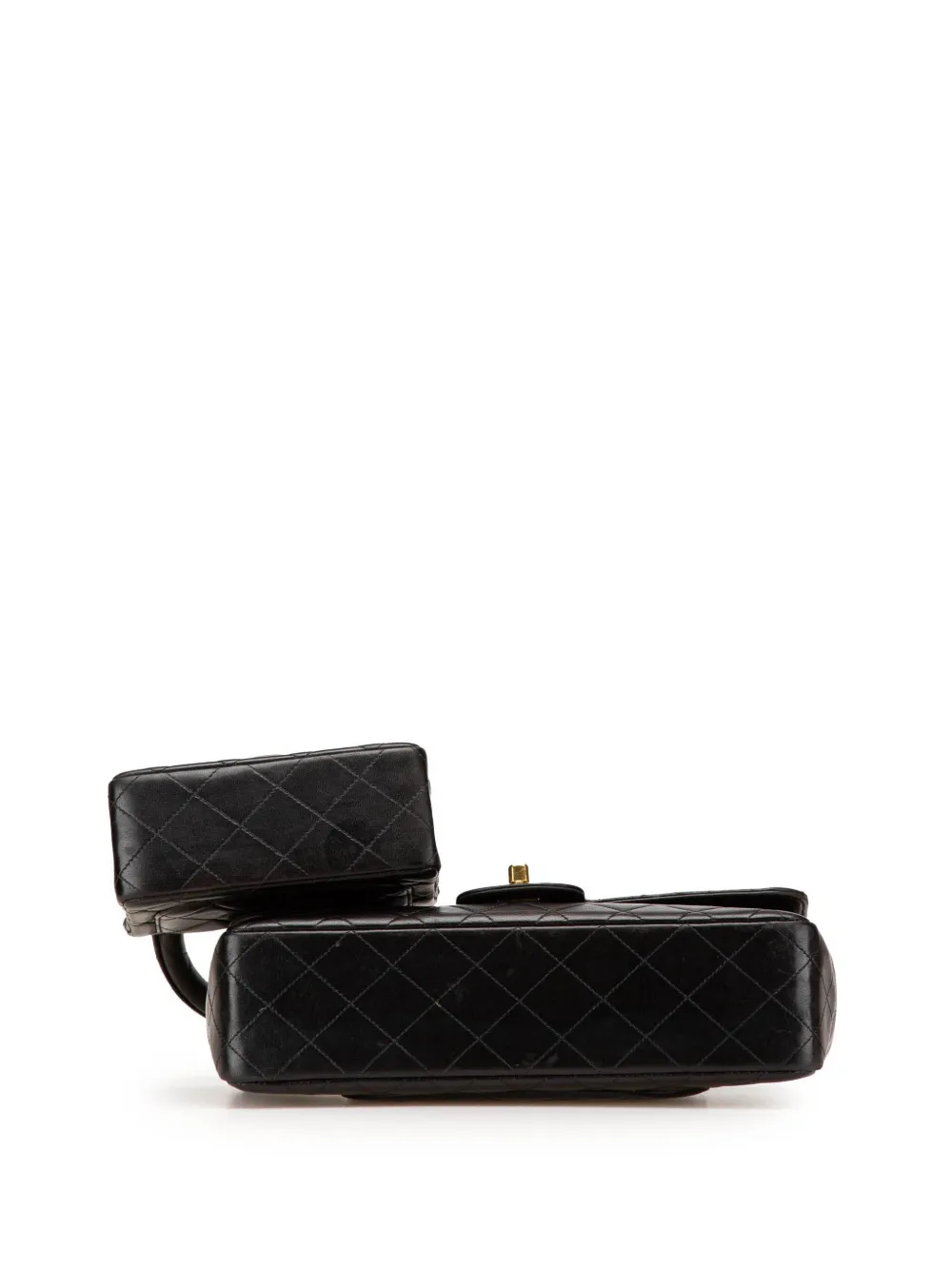 Pre-owned Chanel 1994-1996 Lambskin Parent Child Kelly Set Top Handle Bag Handbag In Black