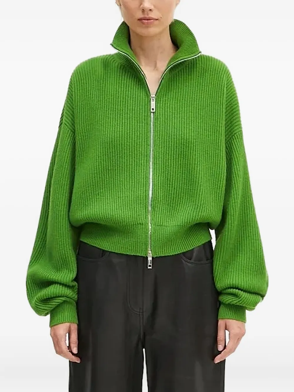 Sportmax Drop-shoulder Ribbed Cardigan In Green