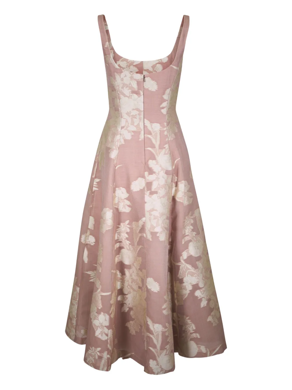 Lela Rose floral-print scoop-neck midi dress - Beige