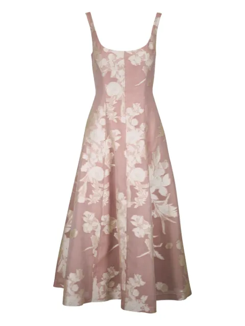 Lela Rose vestido midi con estampado floral y cuello redondo