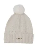 Michael Kors Kids logo-plaque pompom beanie hat - Neutrals