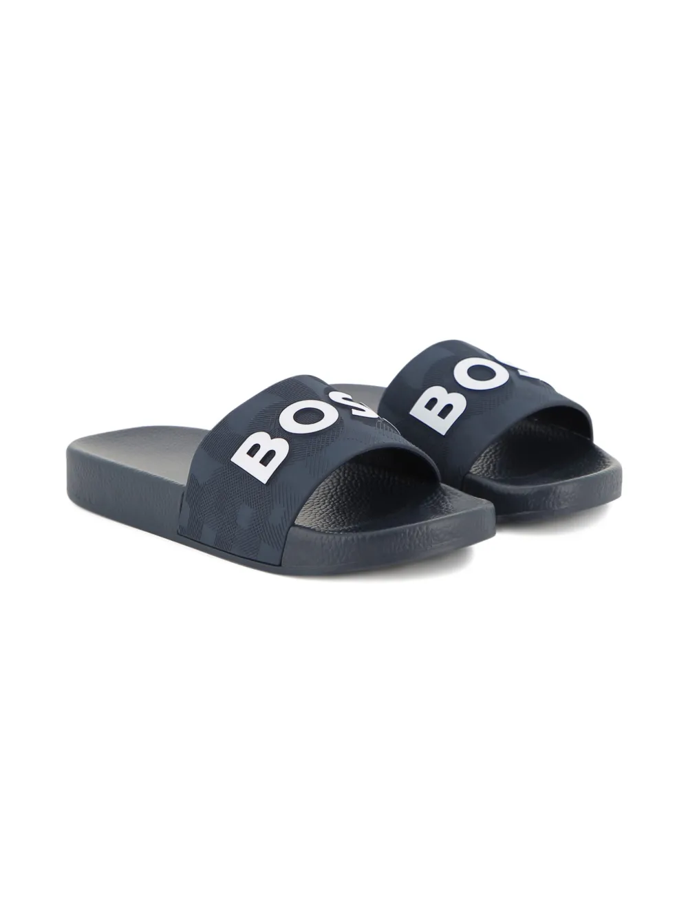 BOSS Kidswear Teenslippers met logo-reliëf Blauw