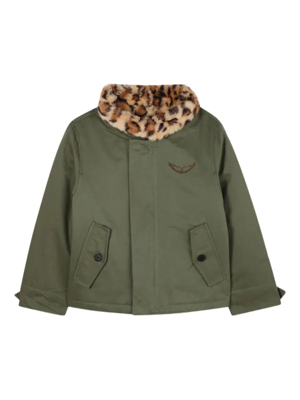 ZADIG & VOLTAIRE グリーンレオパード柄のフェイクファーコート Zadig & Voltaire Kids エコファーカラージャケット | グリーン