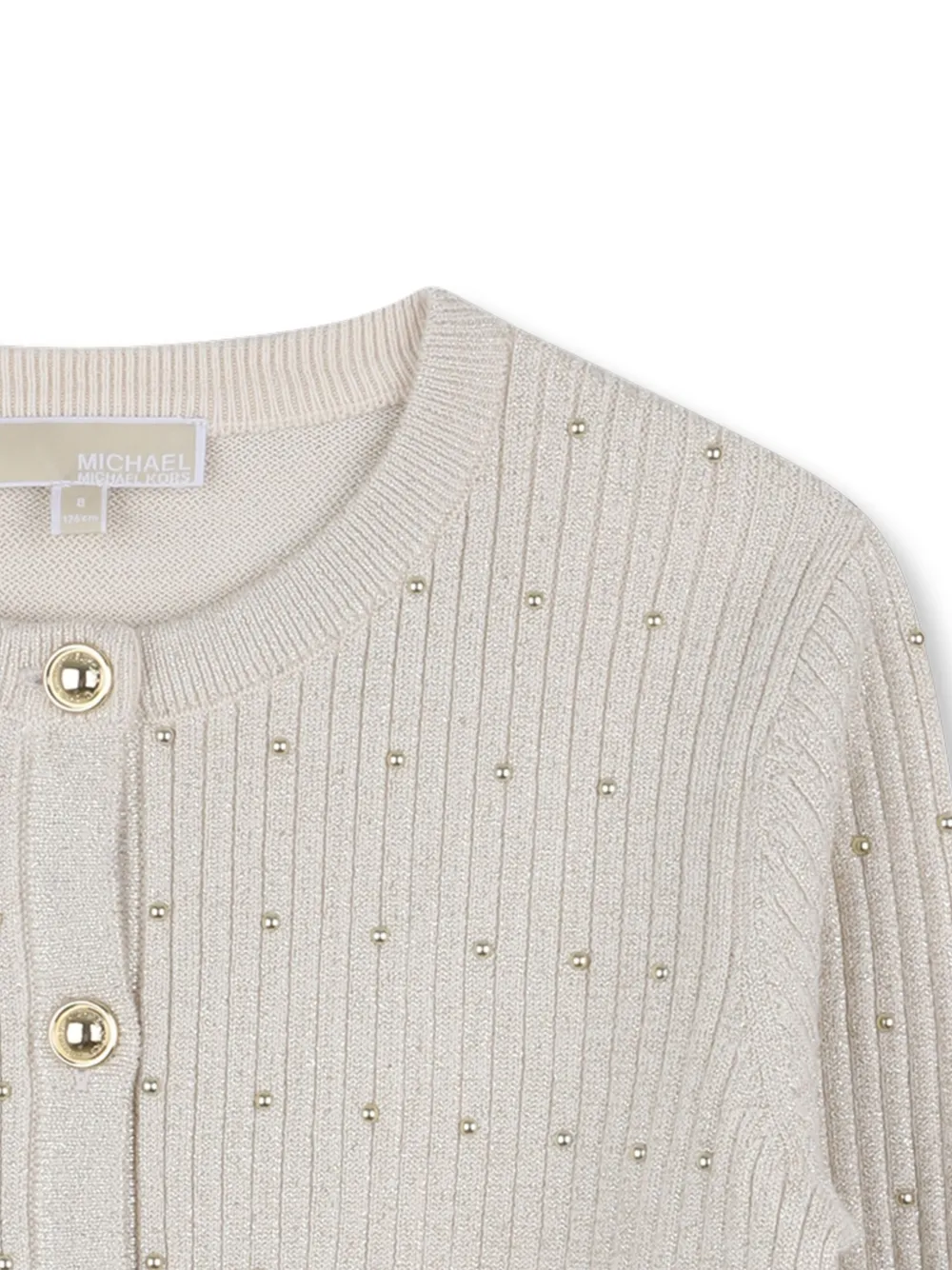 Michael Kors Button-embellished Ribbed Cardigan In Gold