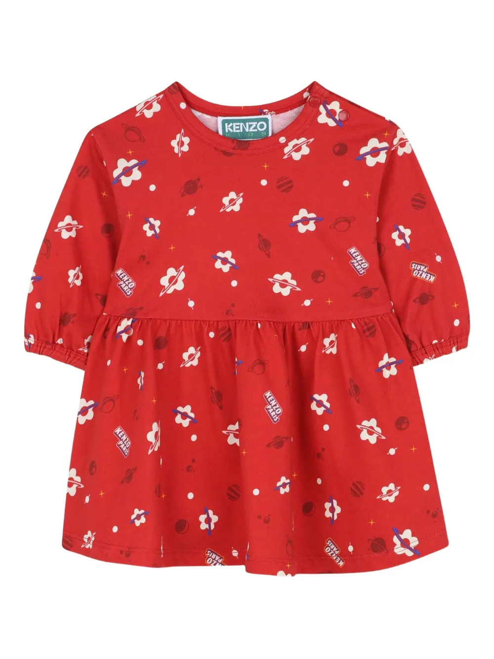 Kenzo Kids Jurk met bloe print en ruches Rood