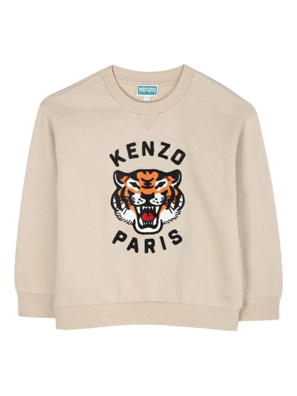 Kenzo Kids Sweater met Tiger-borduurwerk en ronde hals Beige