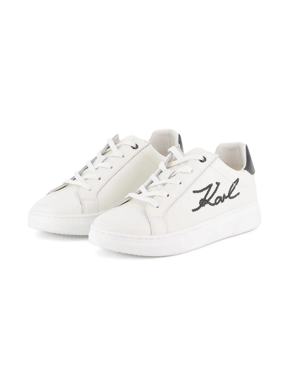 Karl Lagerfeld Kids logo-embroidered leather sneakers | Teen Girl Shoes | Image 2
