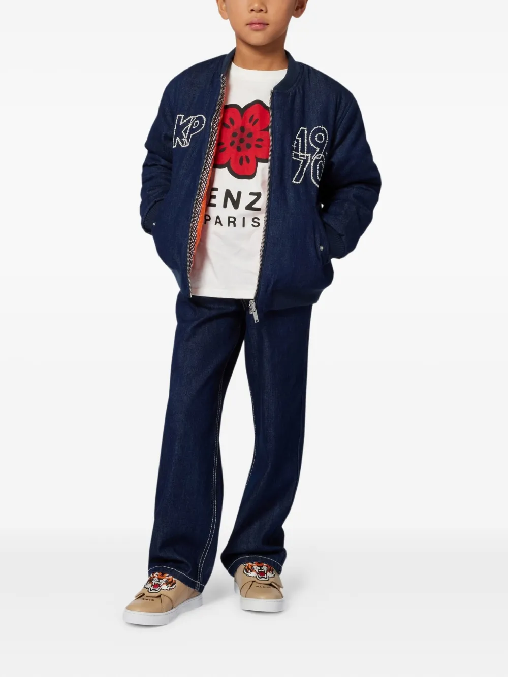 Kenzo Kids Tiger Head sneakers met borduurwerk Beige