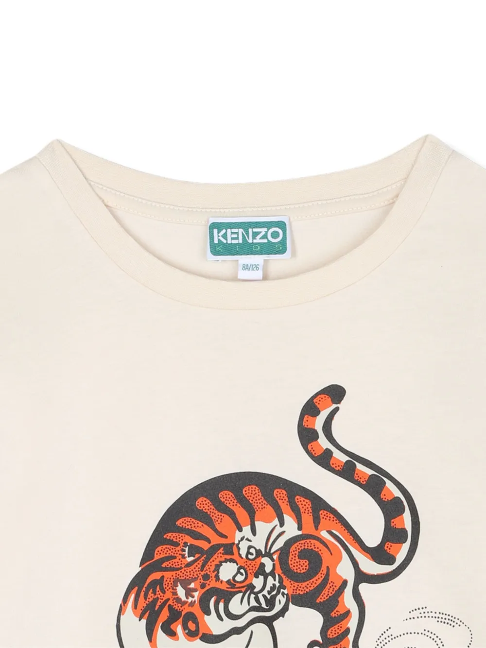 Kenzo Kids T-shirt met pofmouwen en tijgerprint Beige