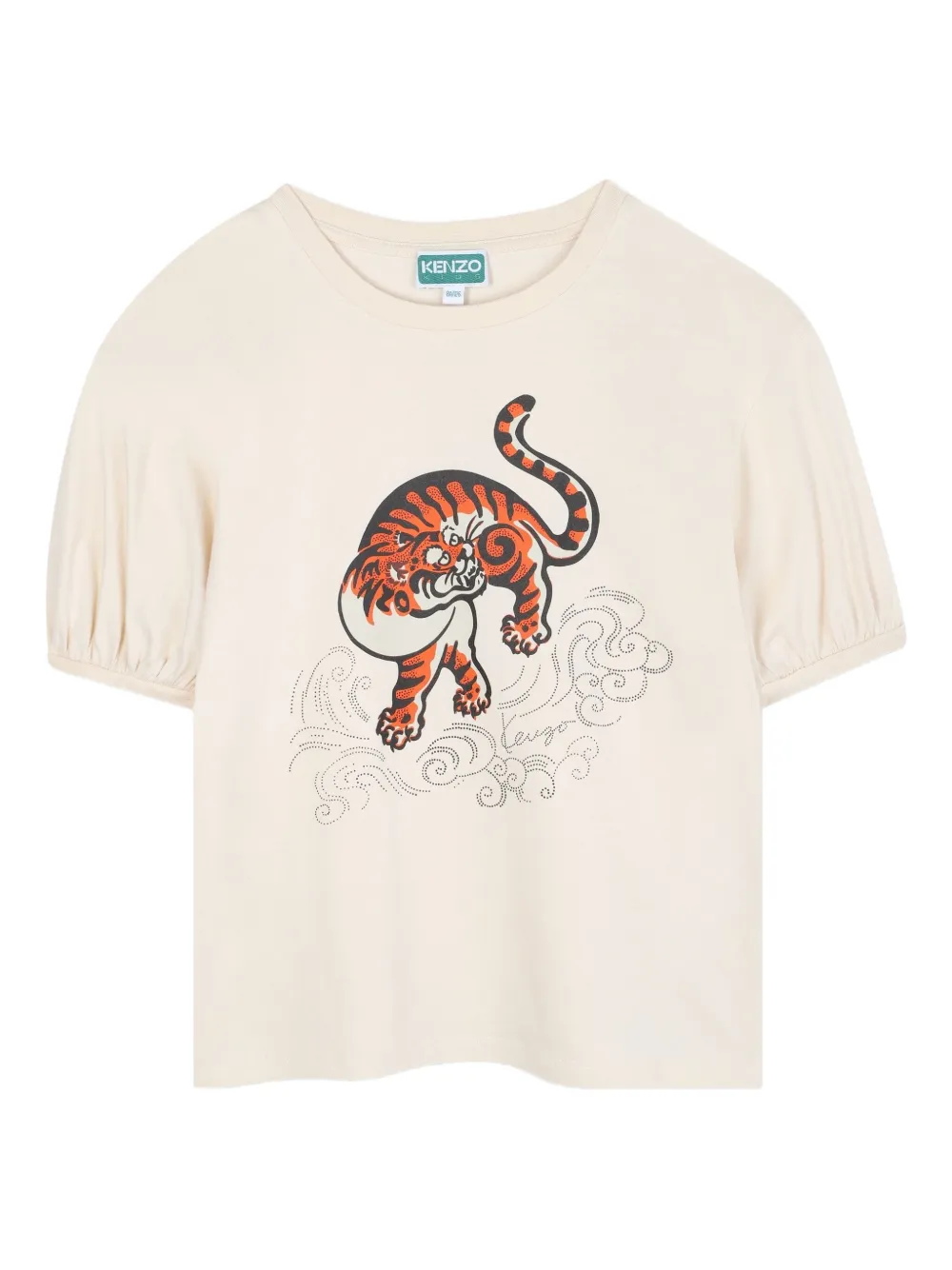 Kenzo Kids T-shirt met pofmouwen en tijgerprint Beige