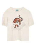 Kenzo Kids tiger-print puff-sleeve T-shirt - Neutrals