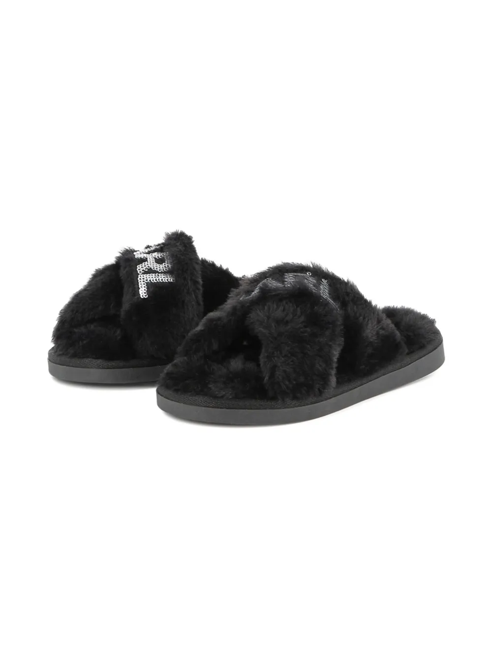Karl Lagerfeld Kids Slippers van imitatiebont Zwart