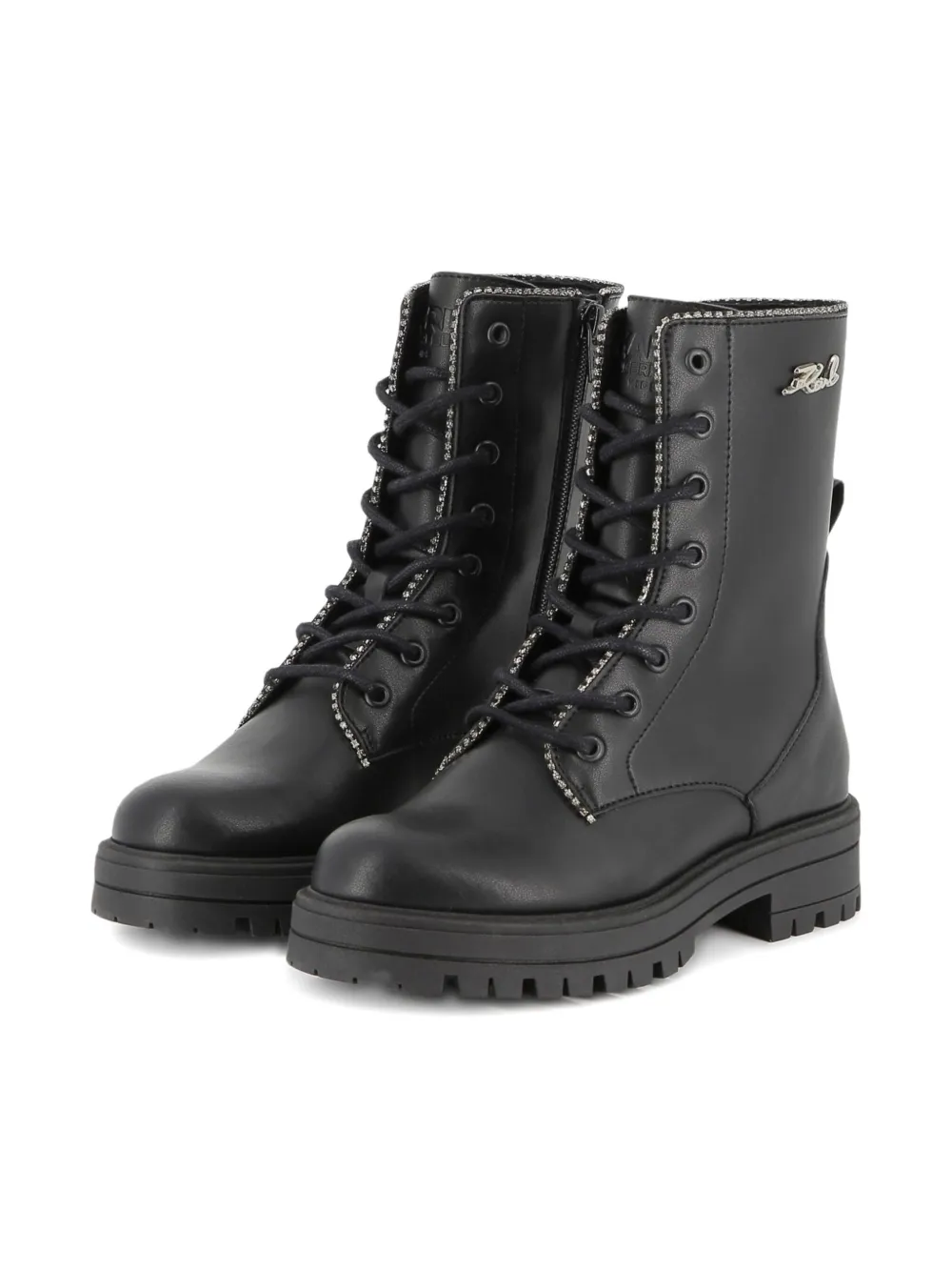 Karl Lagerfeld Kids logo-lettering lace-up ankle boots Black