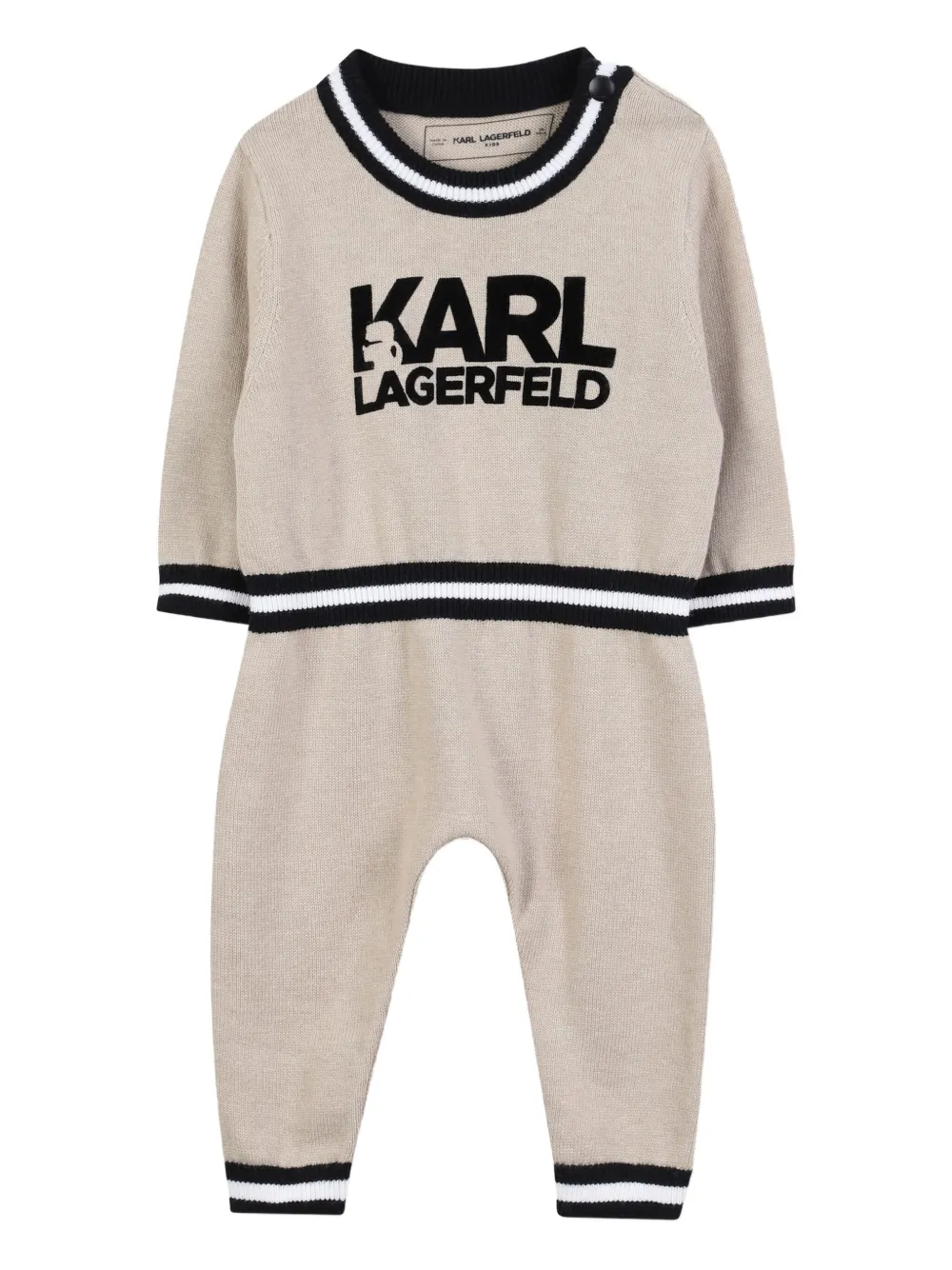 Karl Lagerfeld Kids Romper met logodetail en lange mouwen Beige