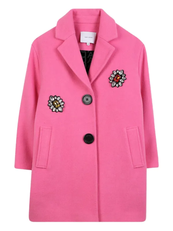 Marc Jacobs Kids Embroidered Buttoned Coat | Pink | FARFETCH Marc Jacobs Kids Embroidered Buttoned Coat | Pink | FARFETCH