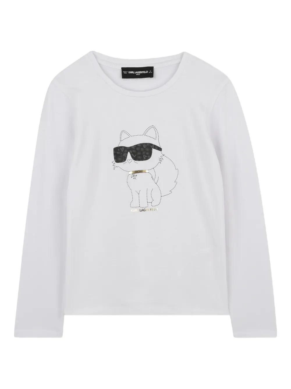 Karl Lagerfeld Kids T-shirt met Choupette-print en lange mouwen Wit