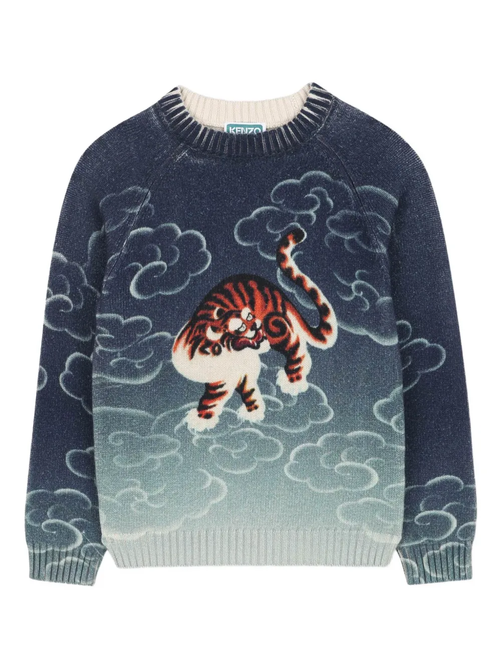 Kenzo Kids Trui met wolkenpatroon en tijgerpatroon Blauw