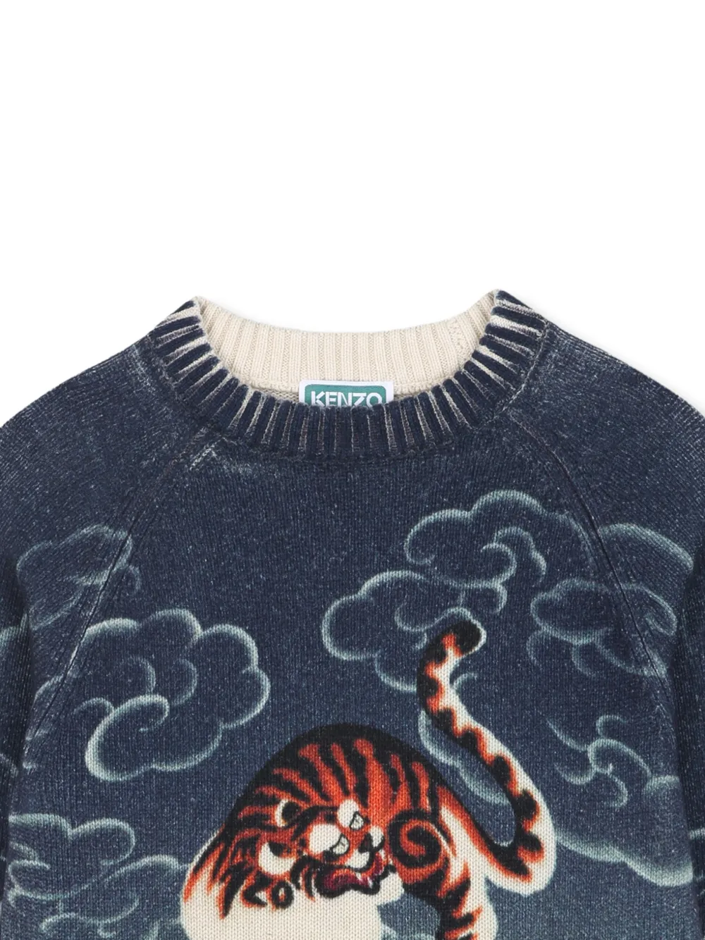 Kenzo Kids Trui met wolkenpatroon en tijgerpatroon Blauw