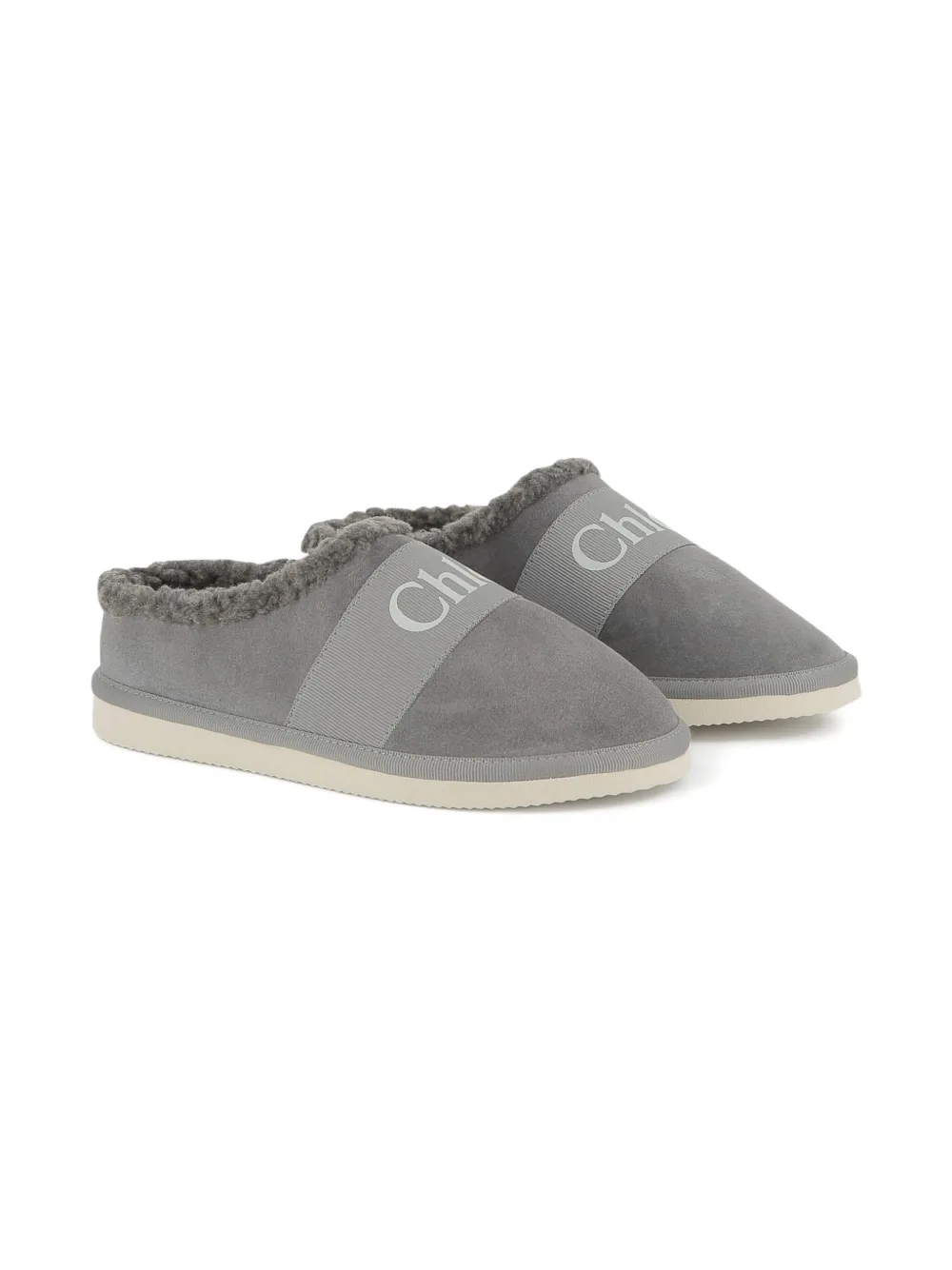 Chloé Kids logo-print slippers Grey