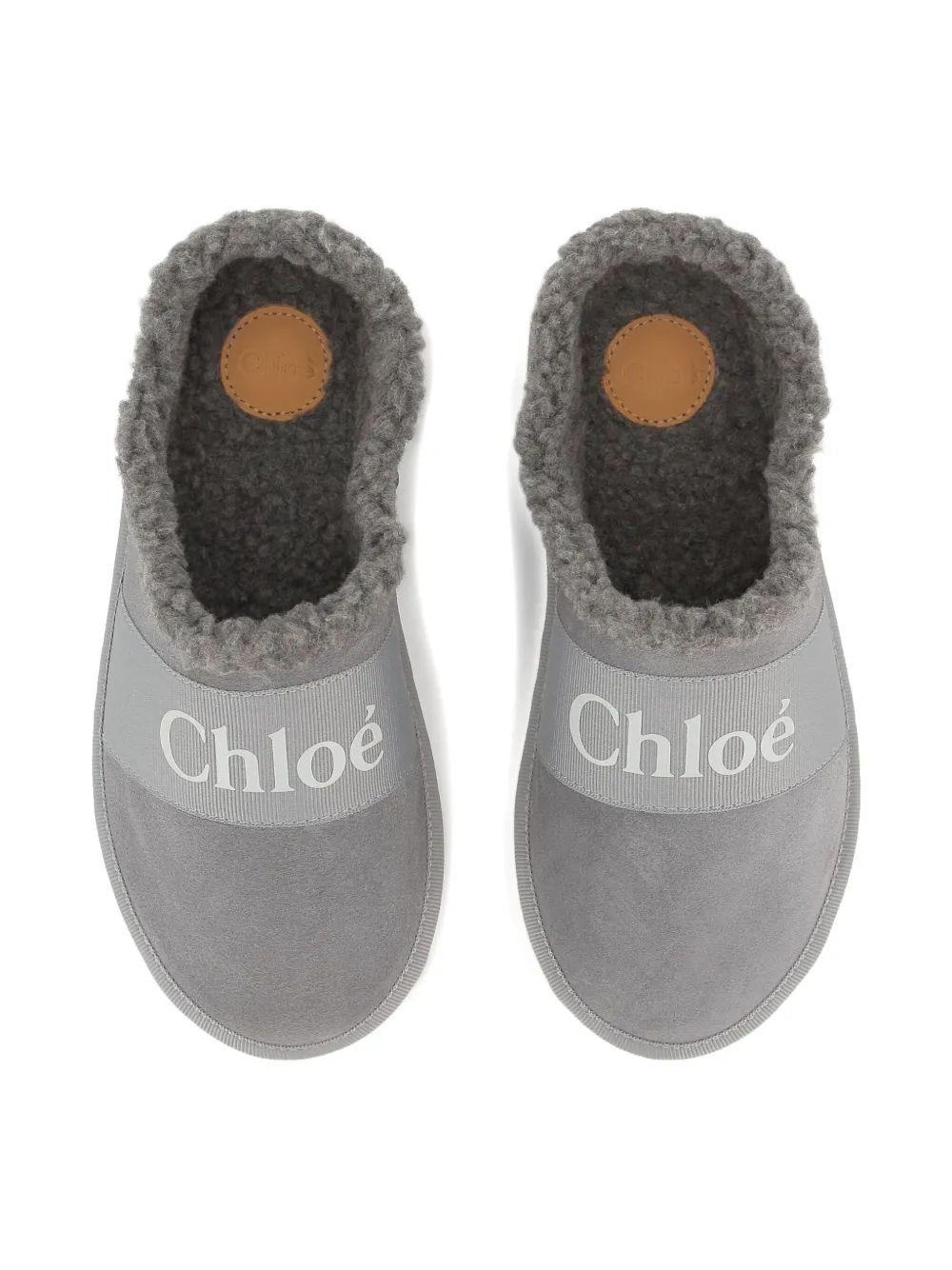 Chloé Kids logo-print slippers Grey