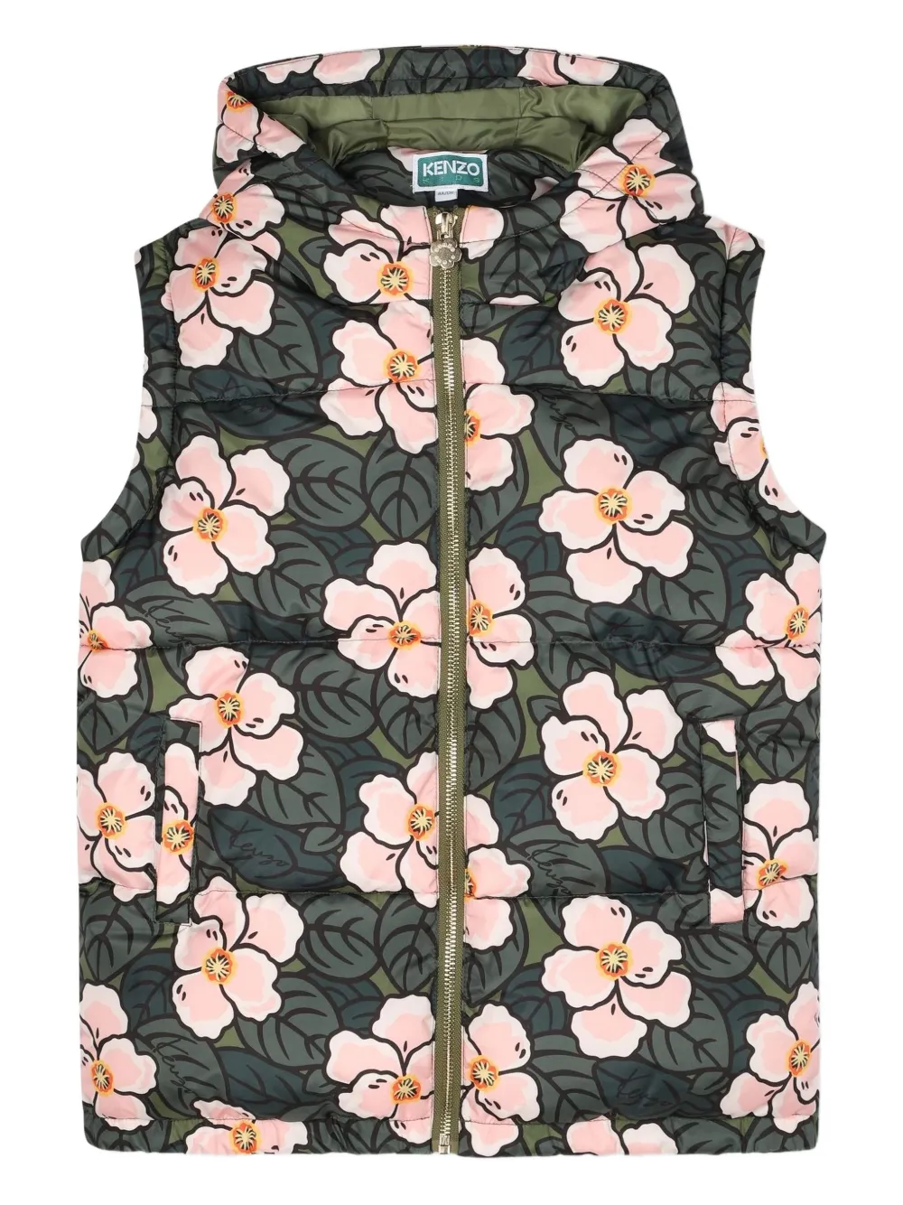Kenzo Kids Donsjack met bloemenprint Groen