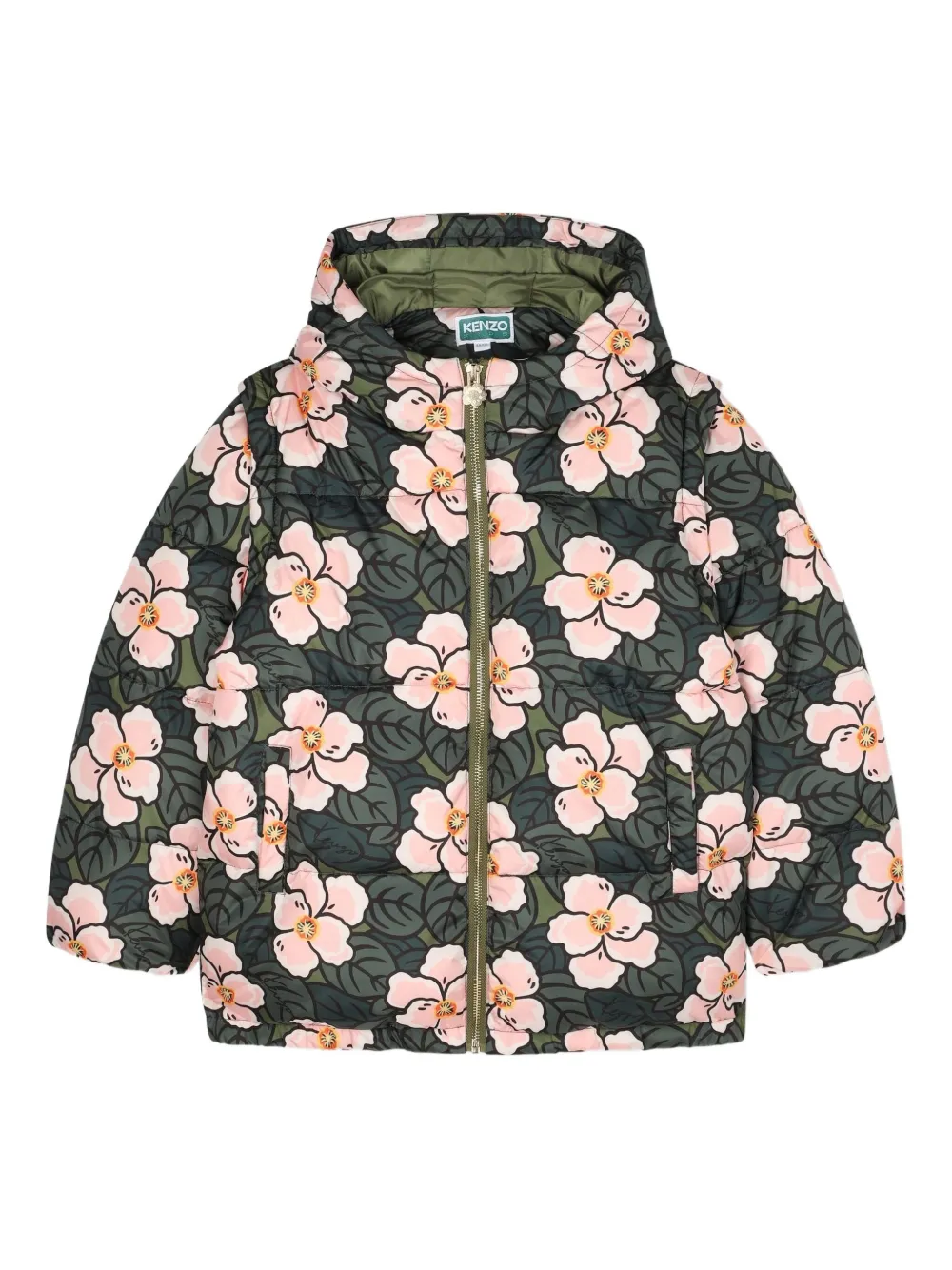 Kenzo Kids Donsjack met bloe print Groen
