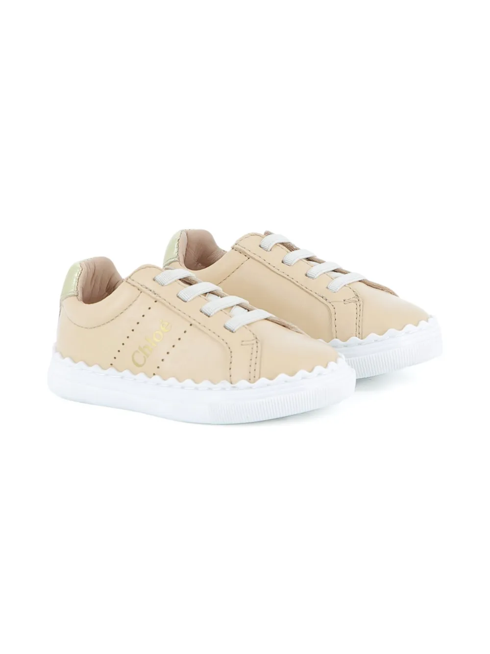 Chloé Kids scalloped-edge leather sneakers Neutrals