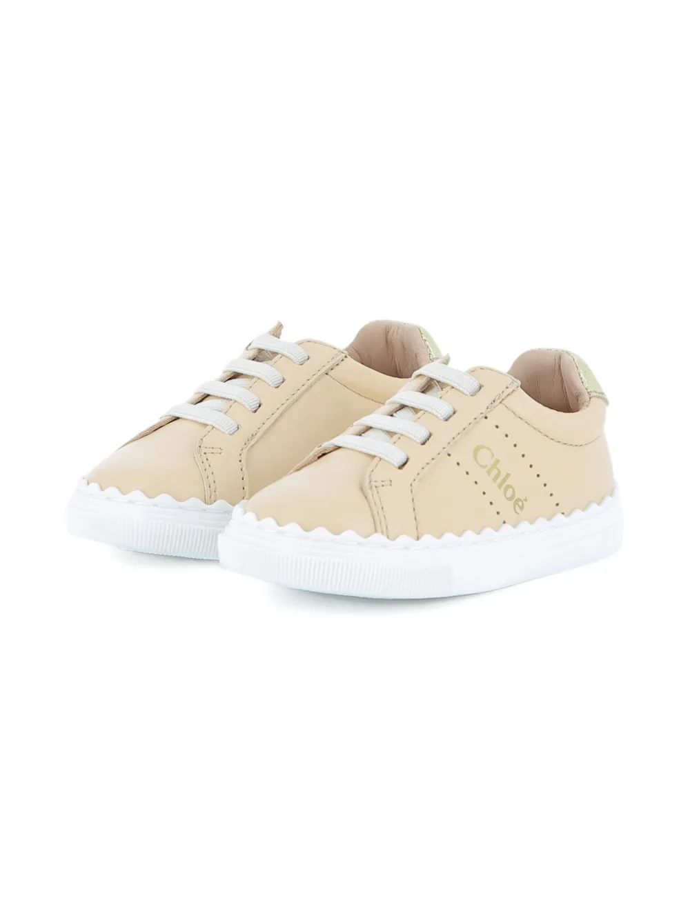 Chloé Kids scalloped-edge leather sneakers Neutrals