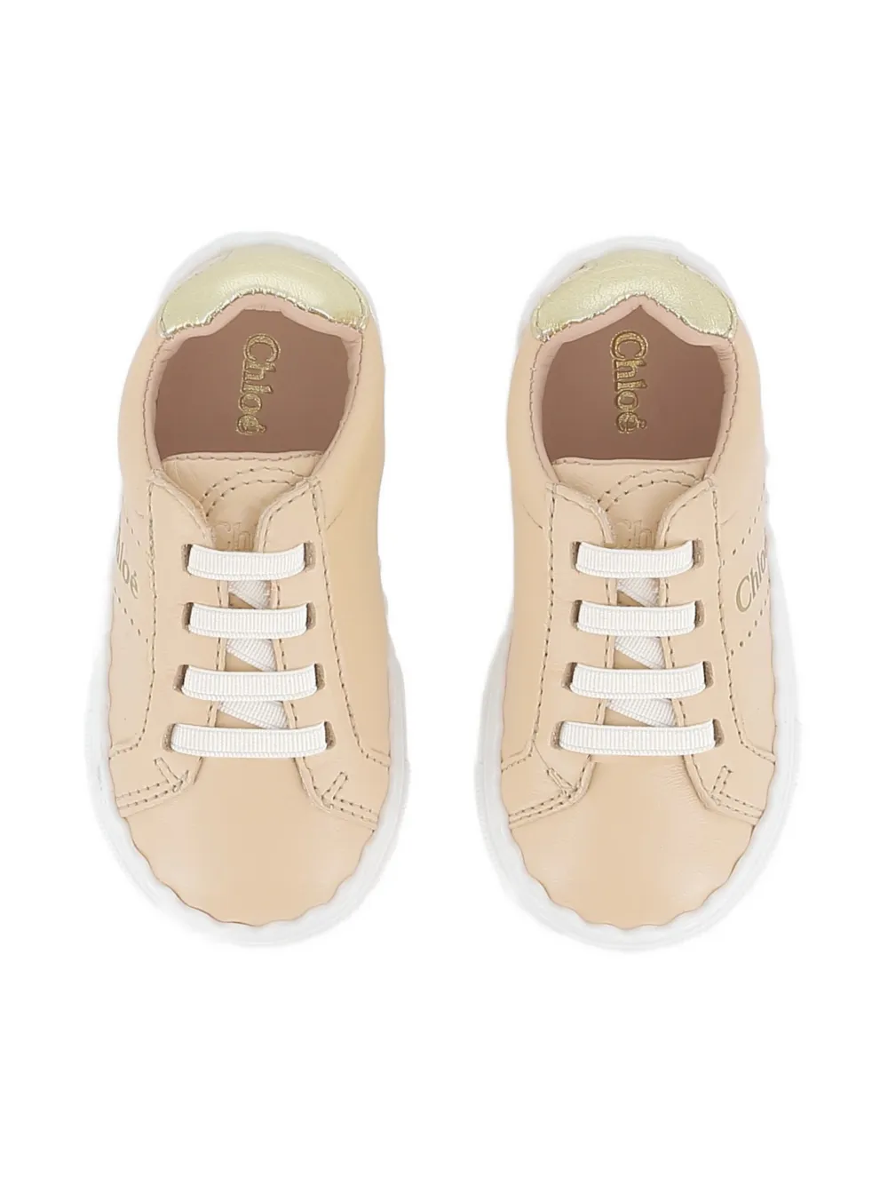 Chloé Kids scalloped-edge leather sneakers Neutrals