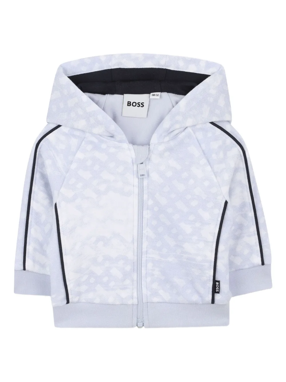 BOSS Kidswear Trainingspak met capuchon en monogram-print Blauw