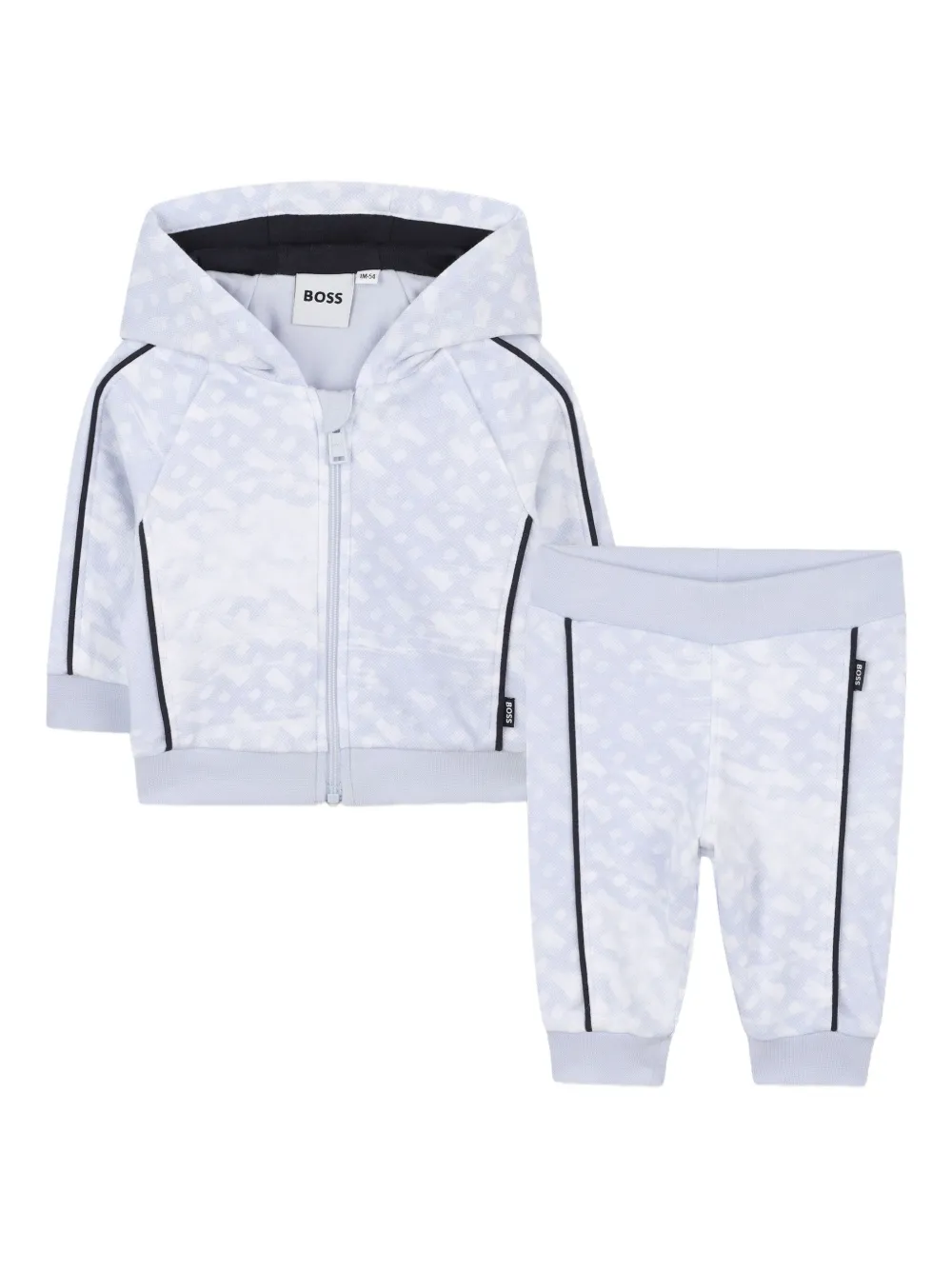 BOSS Kidswear Trainingspak met capuchon en monogram-print Blauw