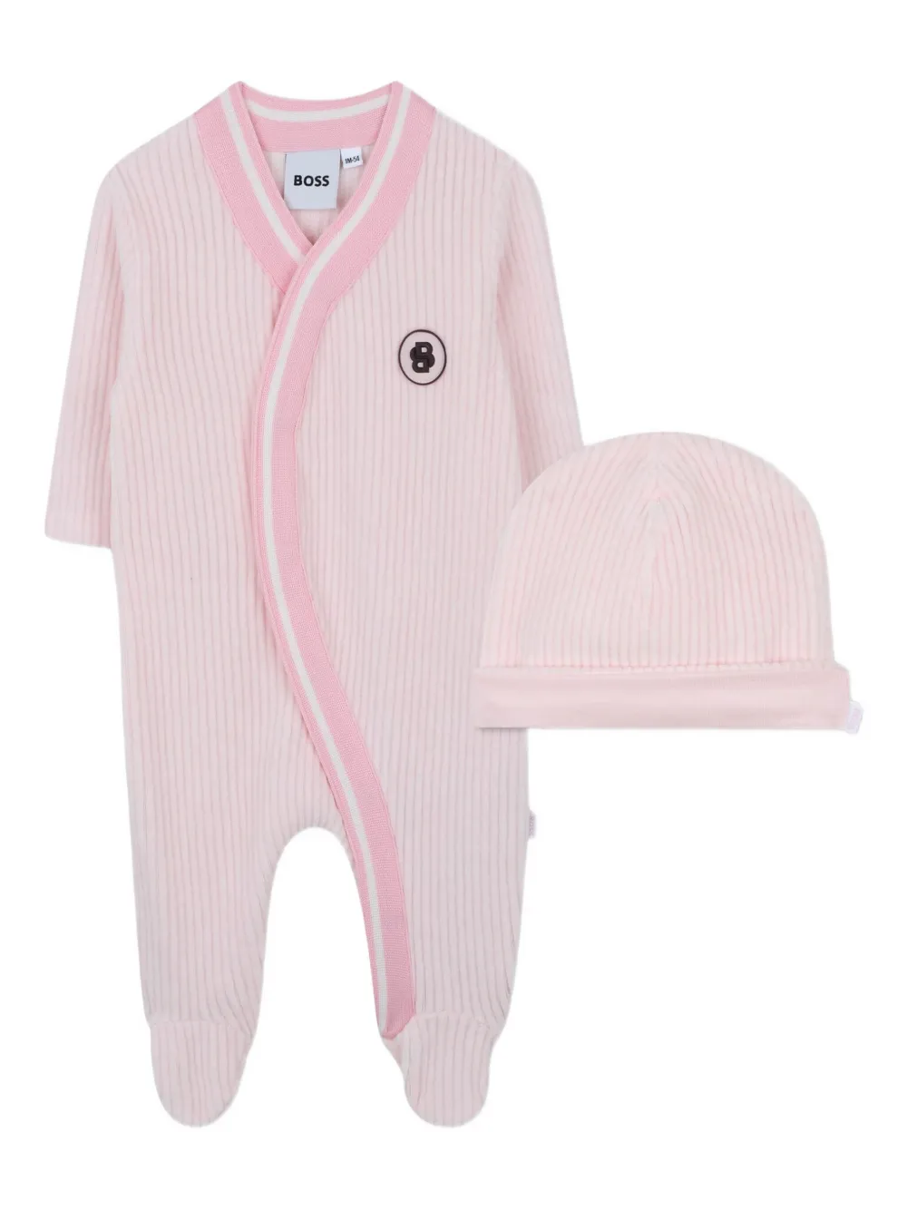 BOSS Kidswear Geribbelde romperset met gewikkelde voorkant Roze