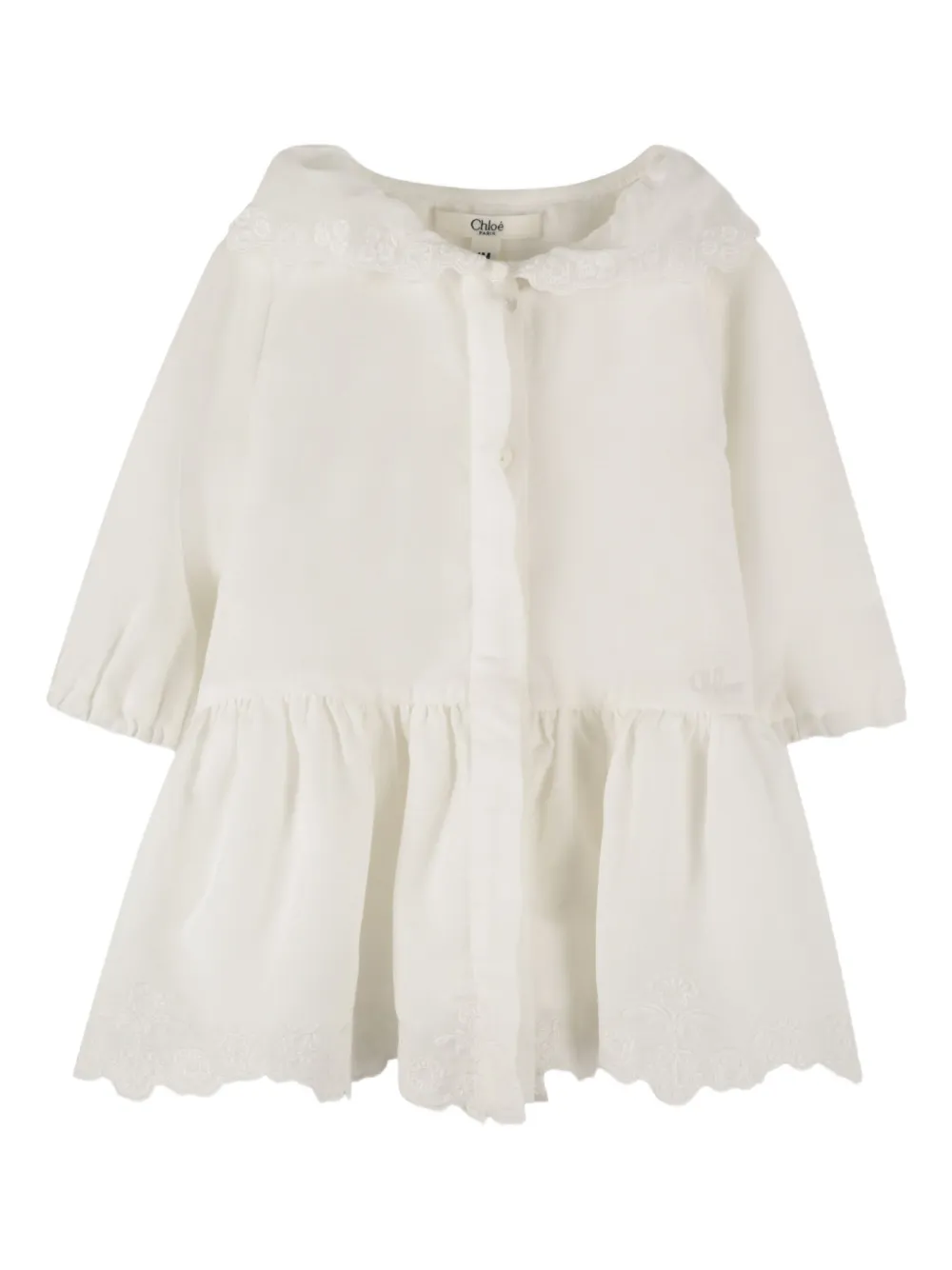 Chloé Kids Jurk met ruchekraag Beige