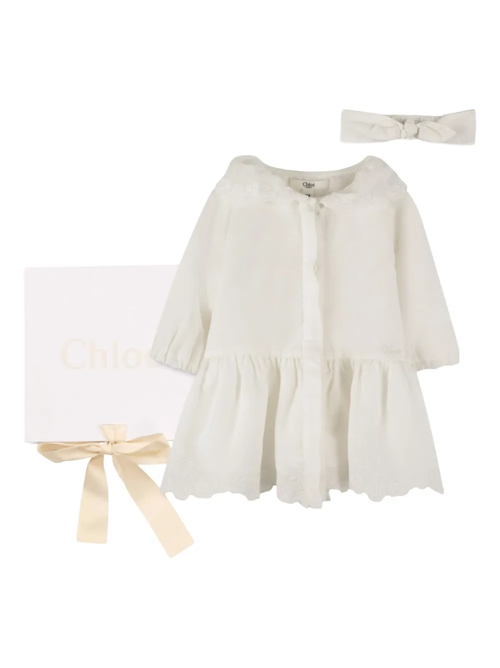 Chloé Kids Jurk met ruchekraag Beige
