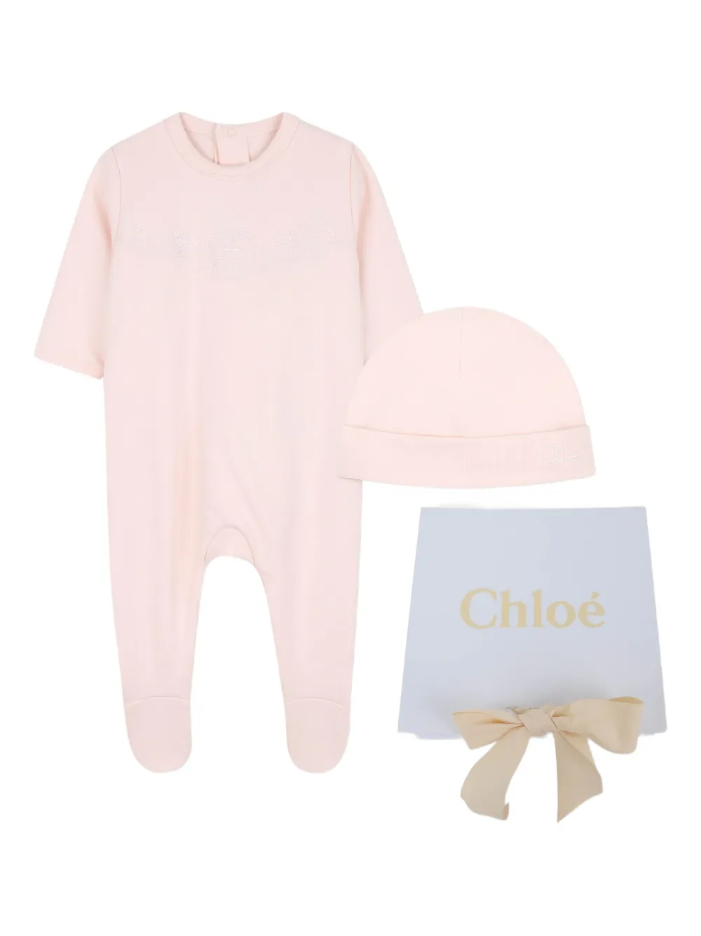 Chloé Kids Geribbeld katoenen romperset Roze