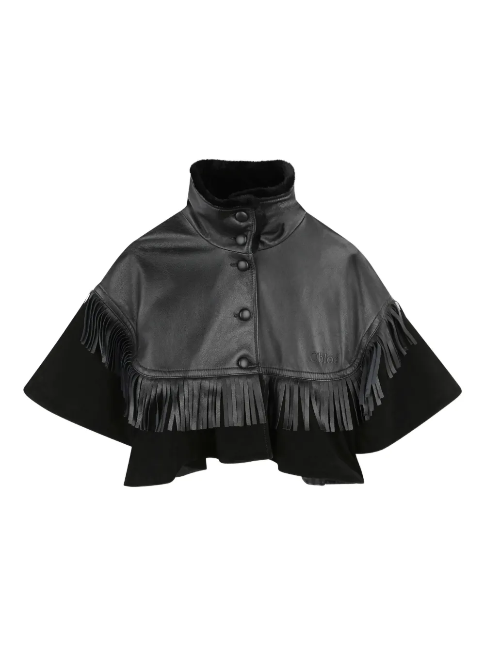 Chloé Kids Leren cape met franje Zwart