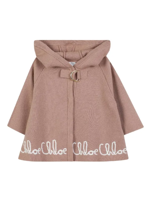 Chloé Kids Hooded Knit Coat Neutrals FARFETCH OM