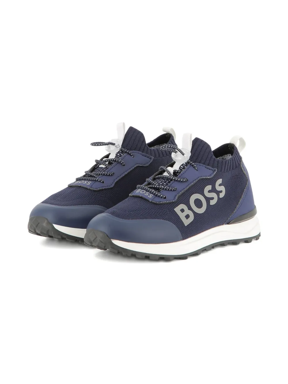 BOSS Kidswear logo-lettering knitted sneakers Blue