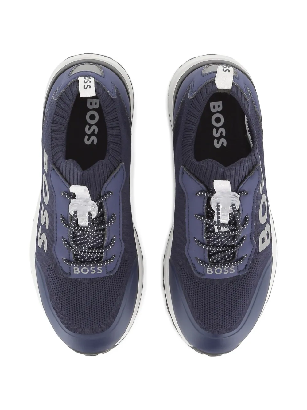 BOSS Kidswear logo-lettering knitted sneakers Blue