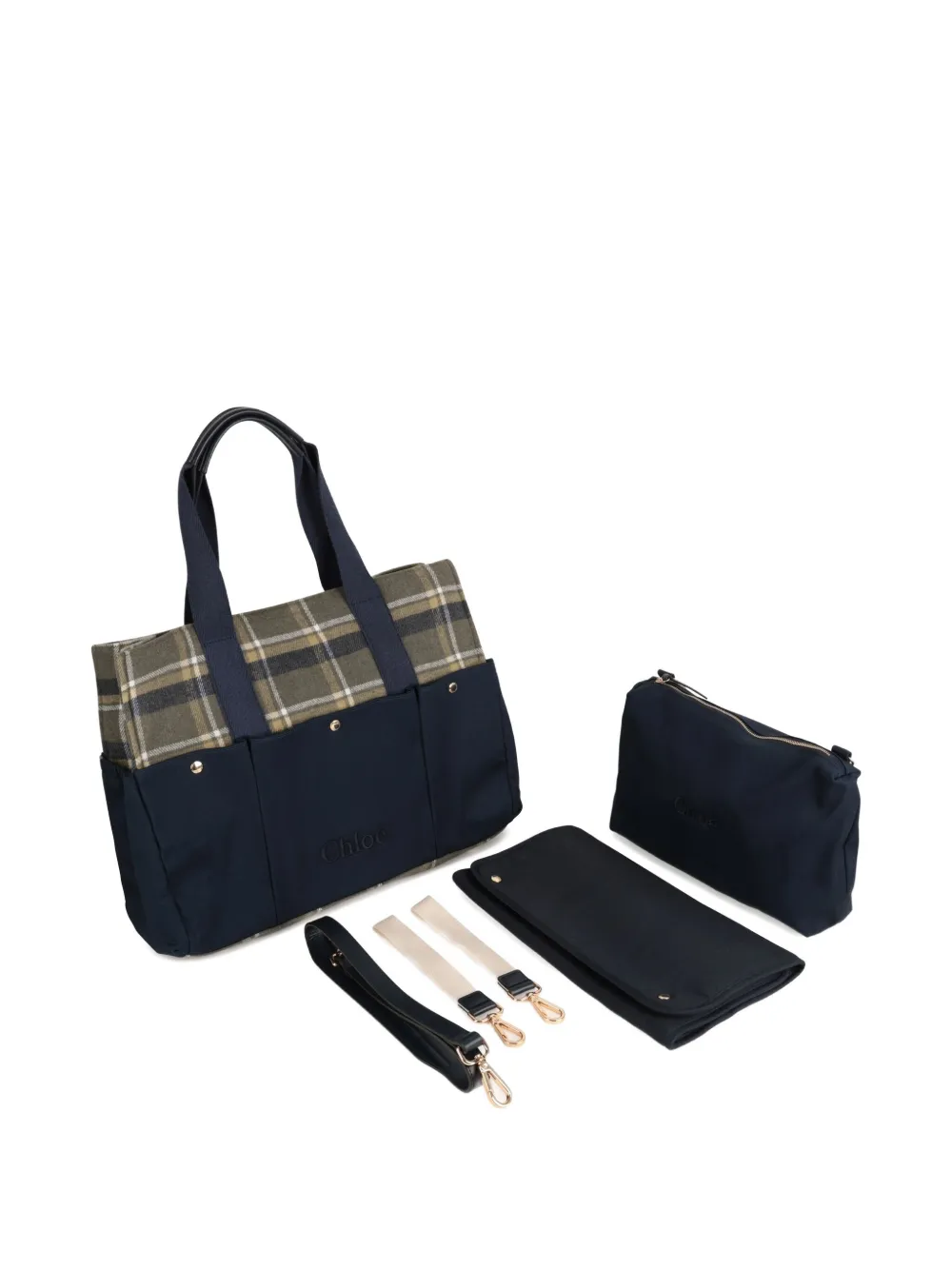 Chloé Kids Geruite canvas luiertas Blauw